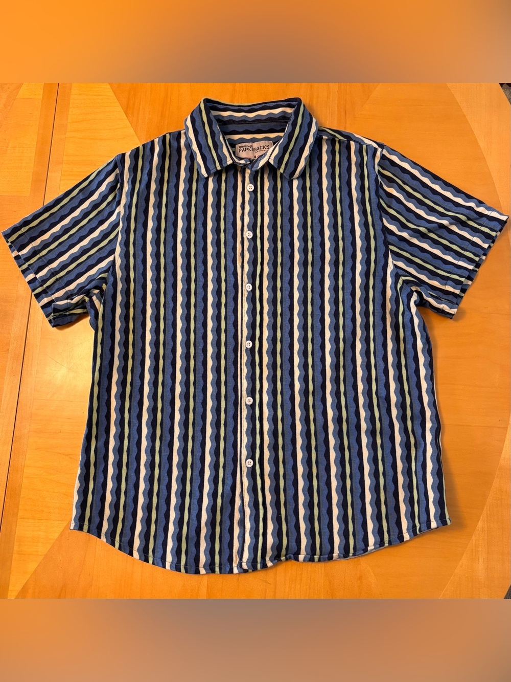 Original Paperbacks Medium Striped Short Sleeve Top in Navy, Light Blue & White